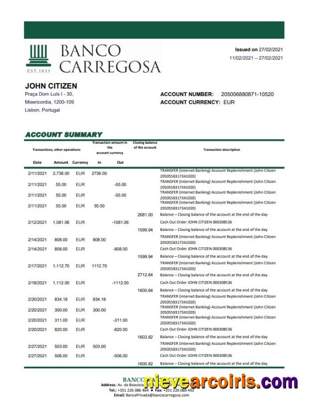Portugal Banco Carregosa excel pdf
